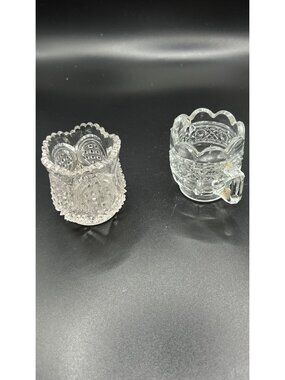 Pressed Glass Toothpick Holders Set Of 2 Scalloped & Textured Clear Crystal VTG